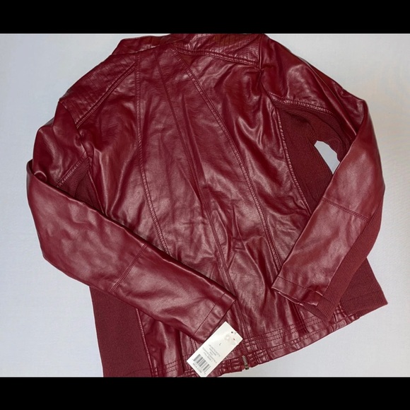 New Directions Moto Red Faux Leather Jacket - Picture 3 of 10